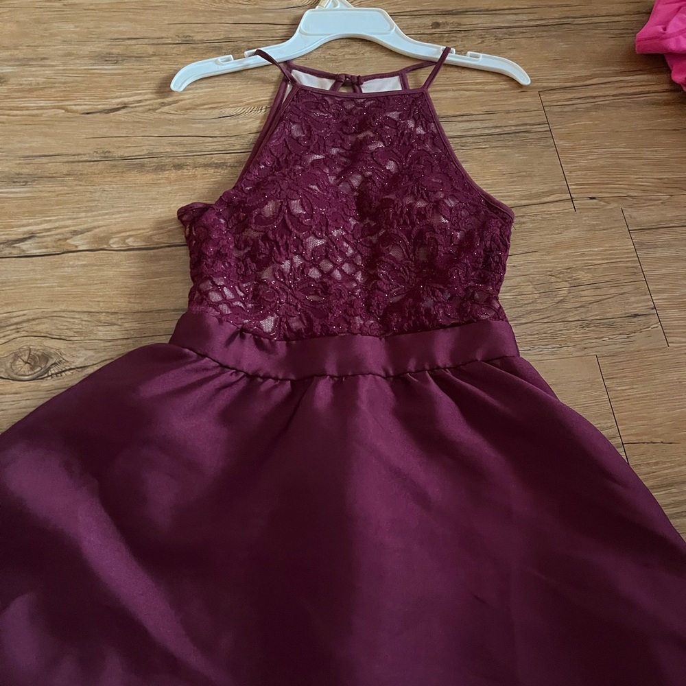Elegant Burgundy Lace Kids Dress